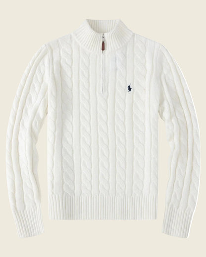 Chunky Cable-Knit Cotton Quarter-Zip Sweater