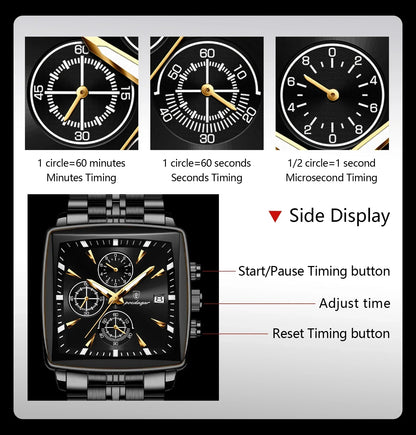 POEDAGAR Prestige Square Chronograph Watch