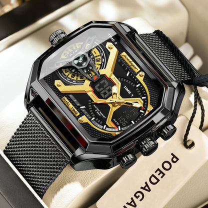 POEDAGAR Tactical Dual Display Chronograph Watch