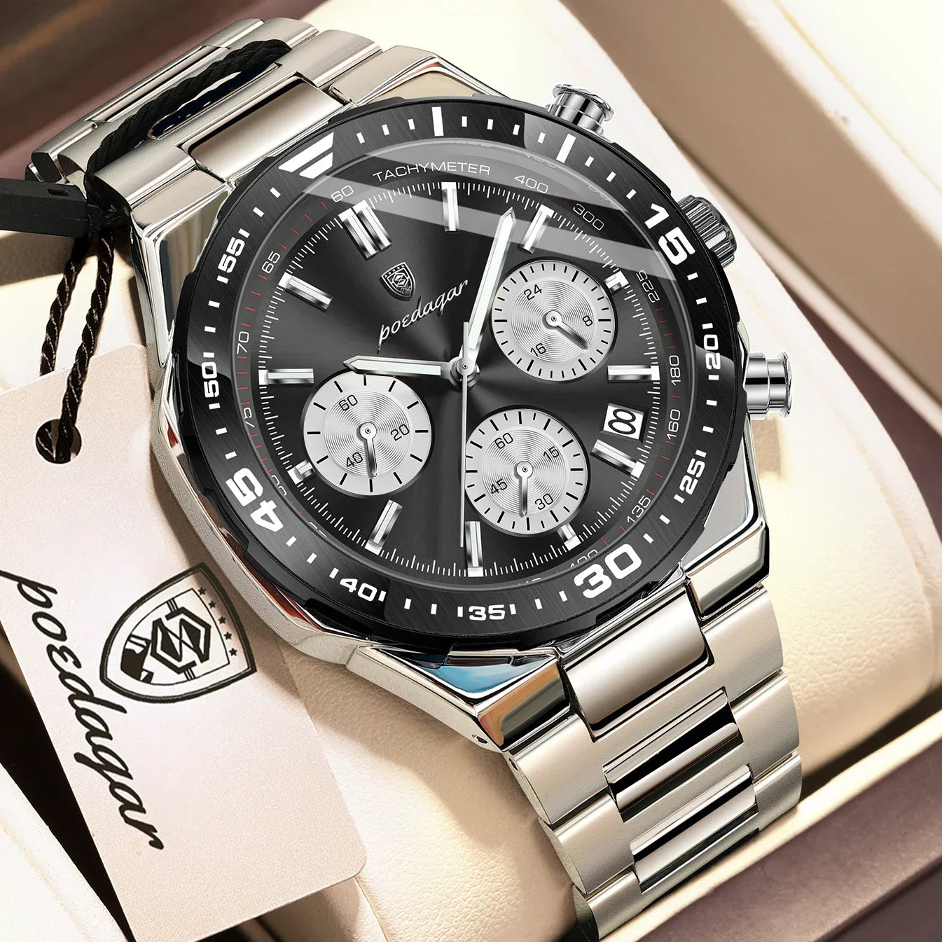 POEDAGAR Chrono Steel Watch
