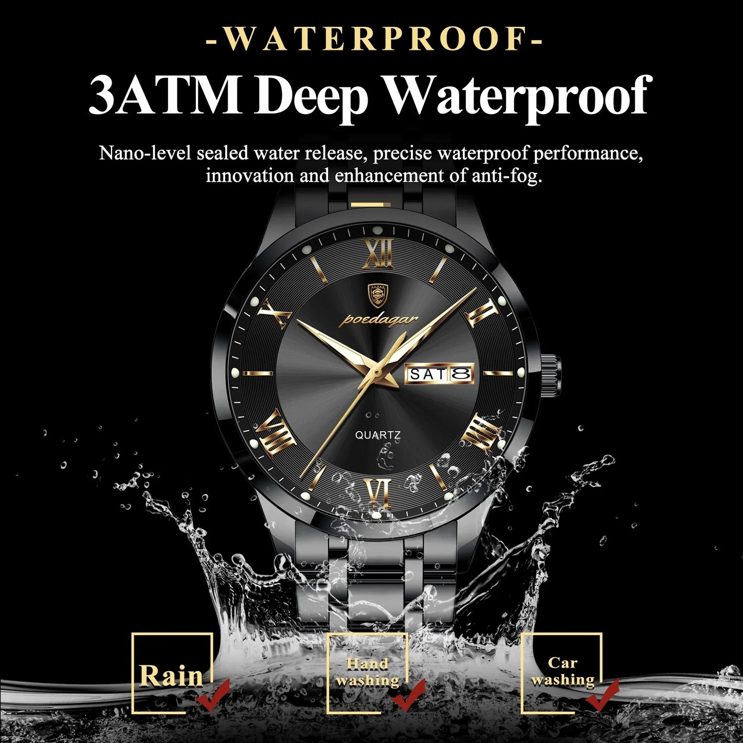 POEDAGAR Classic Day-Date Watch