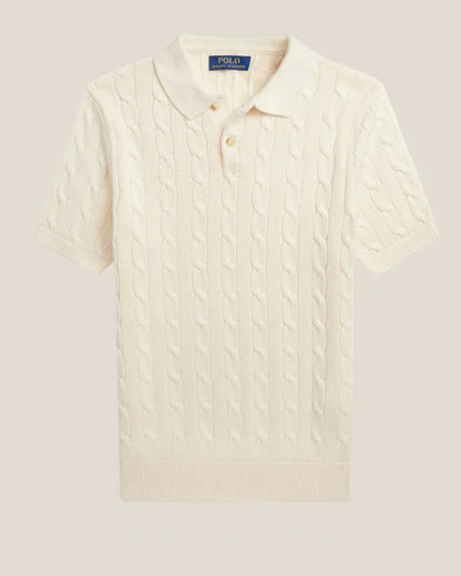 Cable-Knit Cotton Polo-Collar Sweater